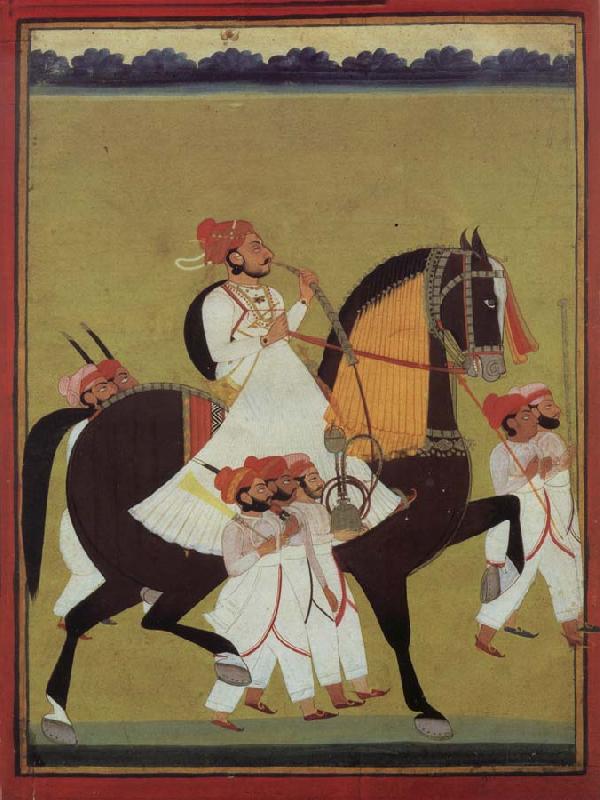 unknow artist India Kumbhawat Kesari Singh to Prerd, a hookah smoking and accompanies of its servant shafts, Jodhpur oil painting picture